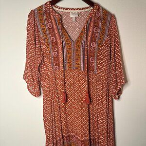 Knox Rose | Burnt Orange Bohemian Style Swing Dress | Size L